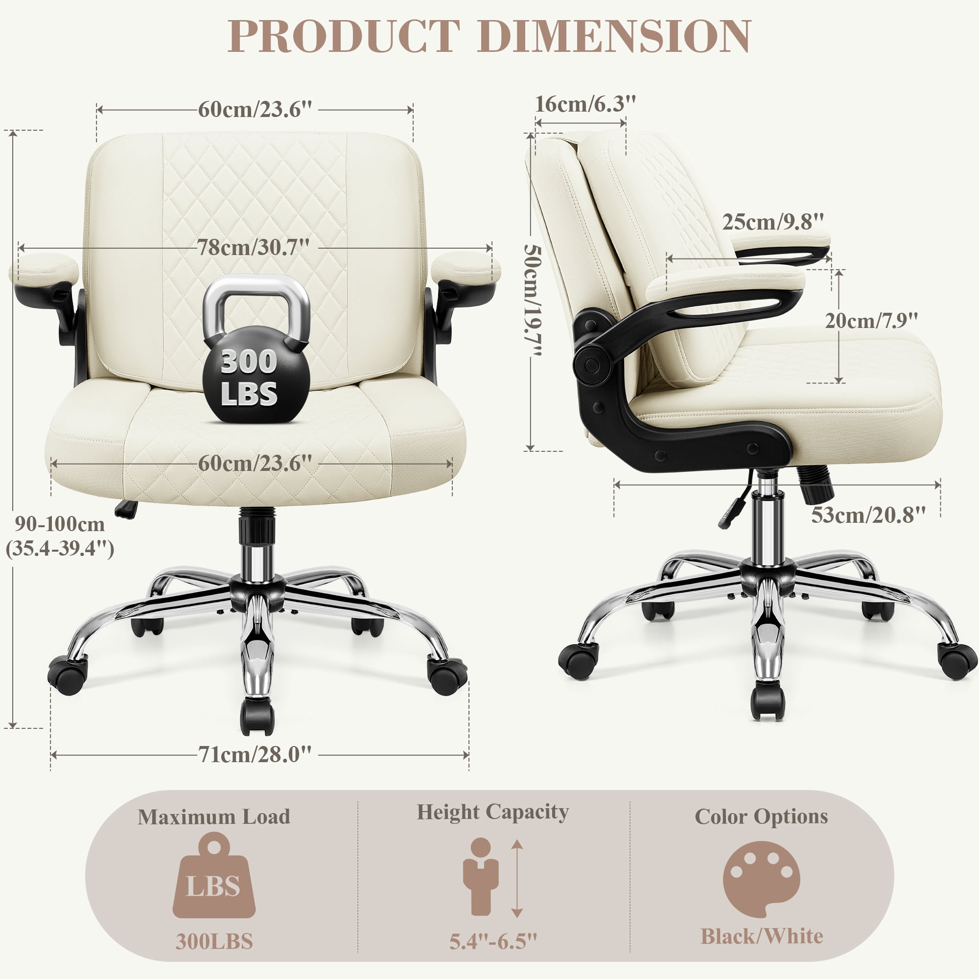Primy Criss Cross Office Chair with 2-in-1 Flip Backrest, Ergonomic PU Leather Floor Sitting Chair, 360° Swivel Flip-Up Arms, Extra-Wide Seat