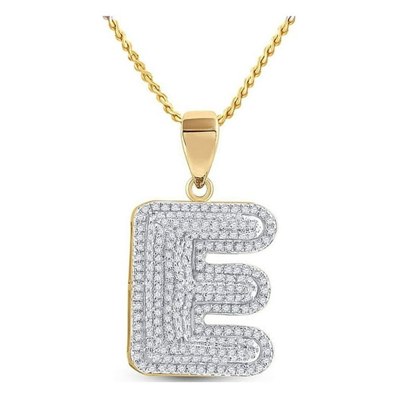 FB Jewels 10kt Yellow Gold Mens Round Diamond Initial E Letter Charm Pendant 5/8 Cttw