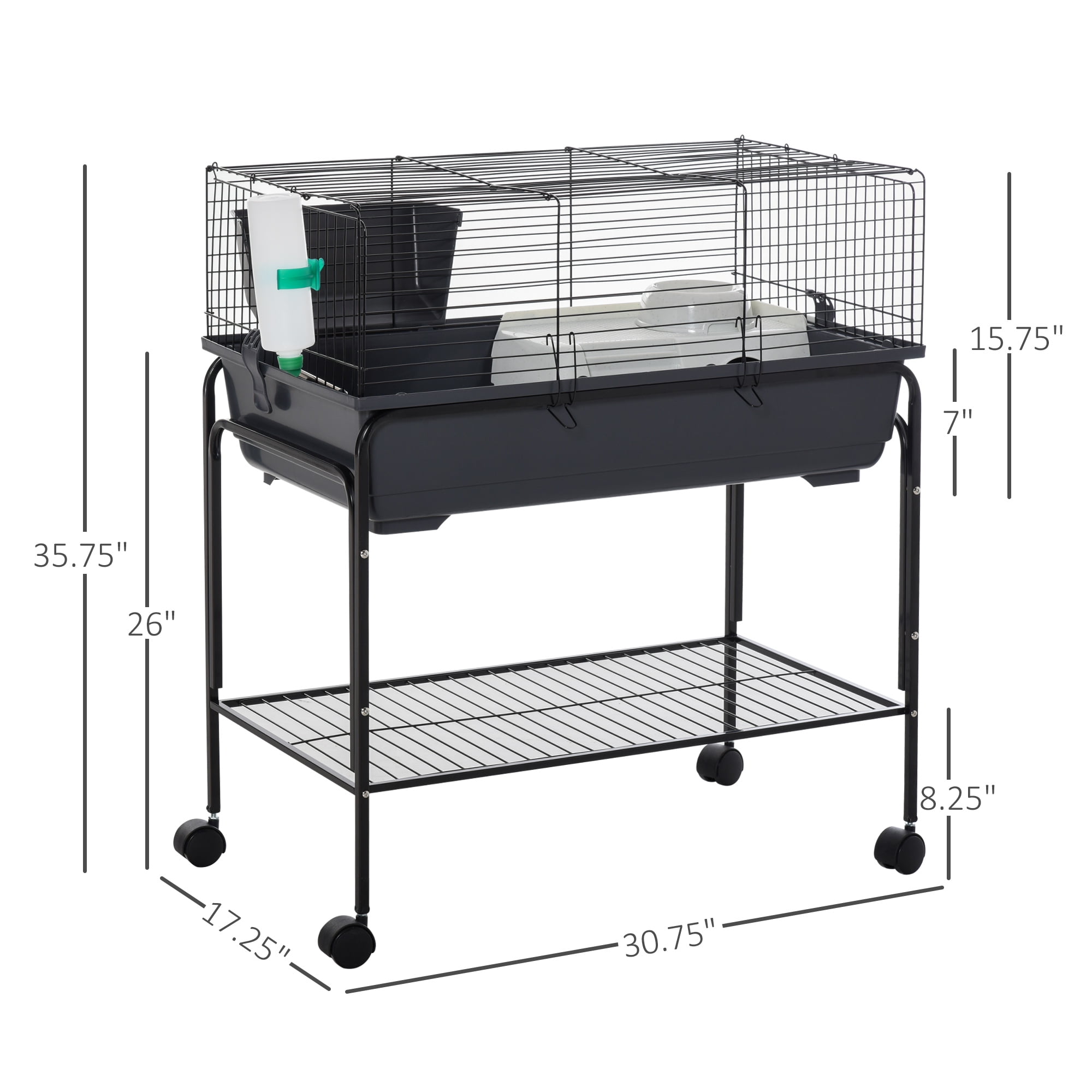 PawHut Small Animal Cage Rolling Guinea Pig Hutch