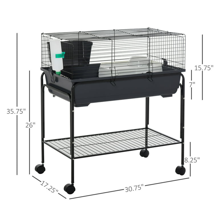Pawhut Small Animal Cage Rolling Guinea Pig Hutch with Detachable