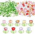 thumbnail image 1 of Uxcell cuentas de cristal en forma de tulipán, paquete de 200 cuentas de flores, cuentas espaciadoras de vidrio hechas a mano, colores surtidos, 1 of 5