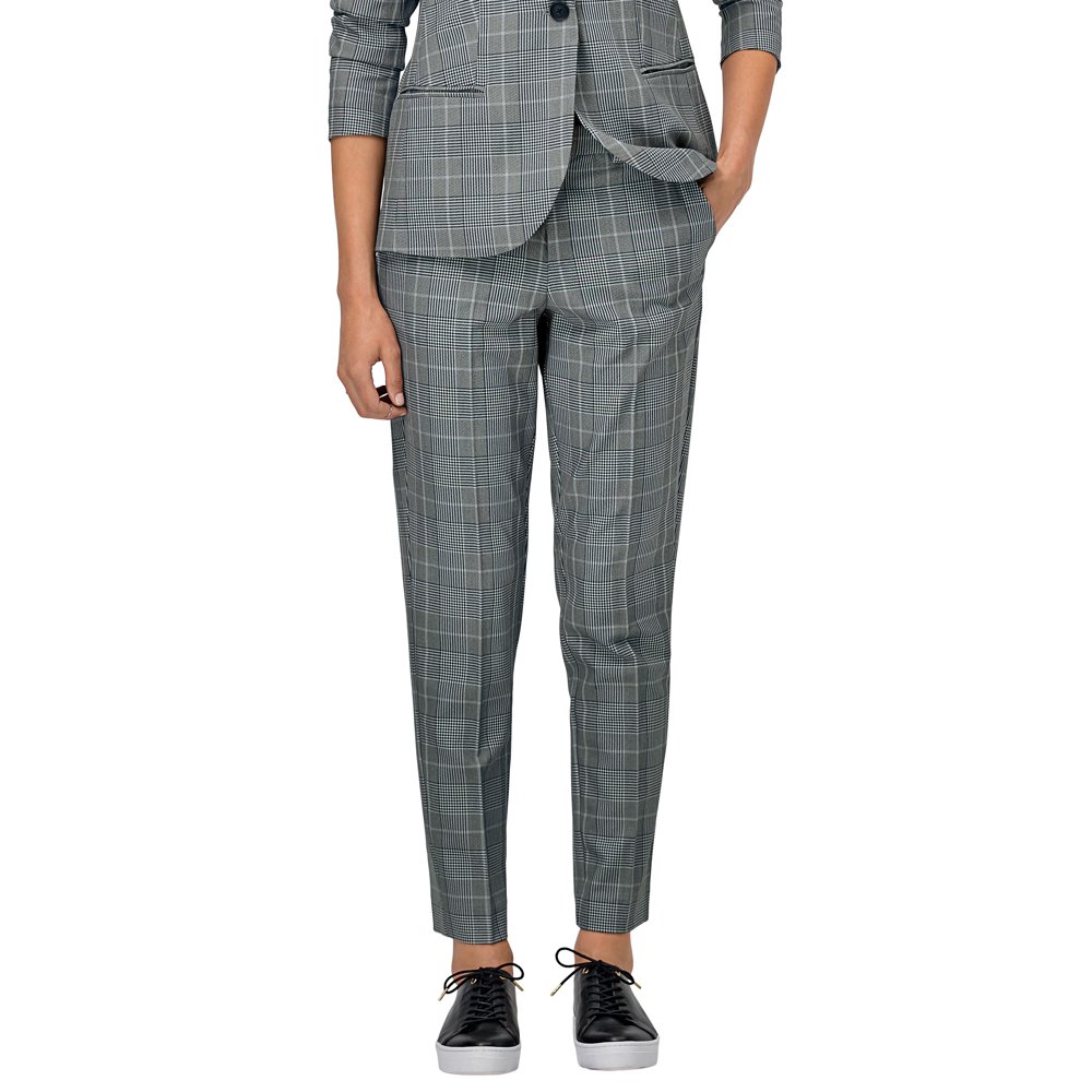 gray and black plaid pants