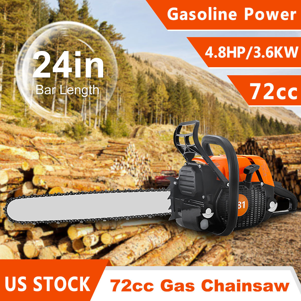 MS381 with 24'' Bar Chain 72cc Top Handle Chainsaw Gasoline Power For Stihl 038