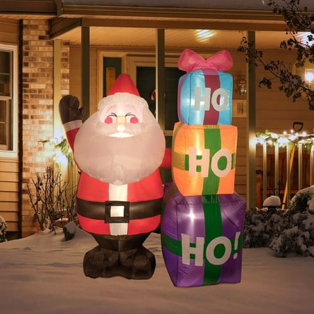 Nifti Nest 6 Ft Tall Jolly Santa Claus with 3 PCS Inflatable Decorations, Funny Built-in LED Lights Large Outdoor Christmas...