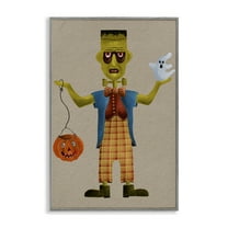 Stupell Industries Halloween Monster & Ghost Holiday Painting Gray Framed Art Print Wall Art, 12 x 18