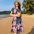 thumbnail image 4 of Wukai Rose Flowers Print Women’s Short Sleeve Dress, Comfortable Casual Dress, Soft Polyester Spandex Blend, Stylish Everyday Wear for Summer, 4 of 6