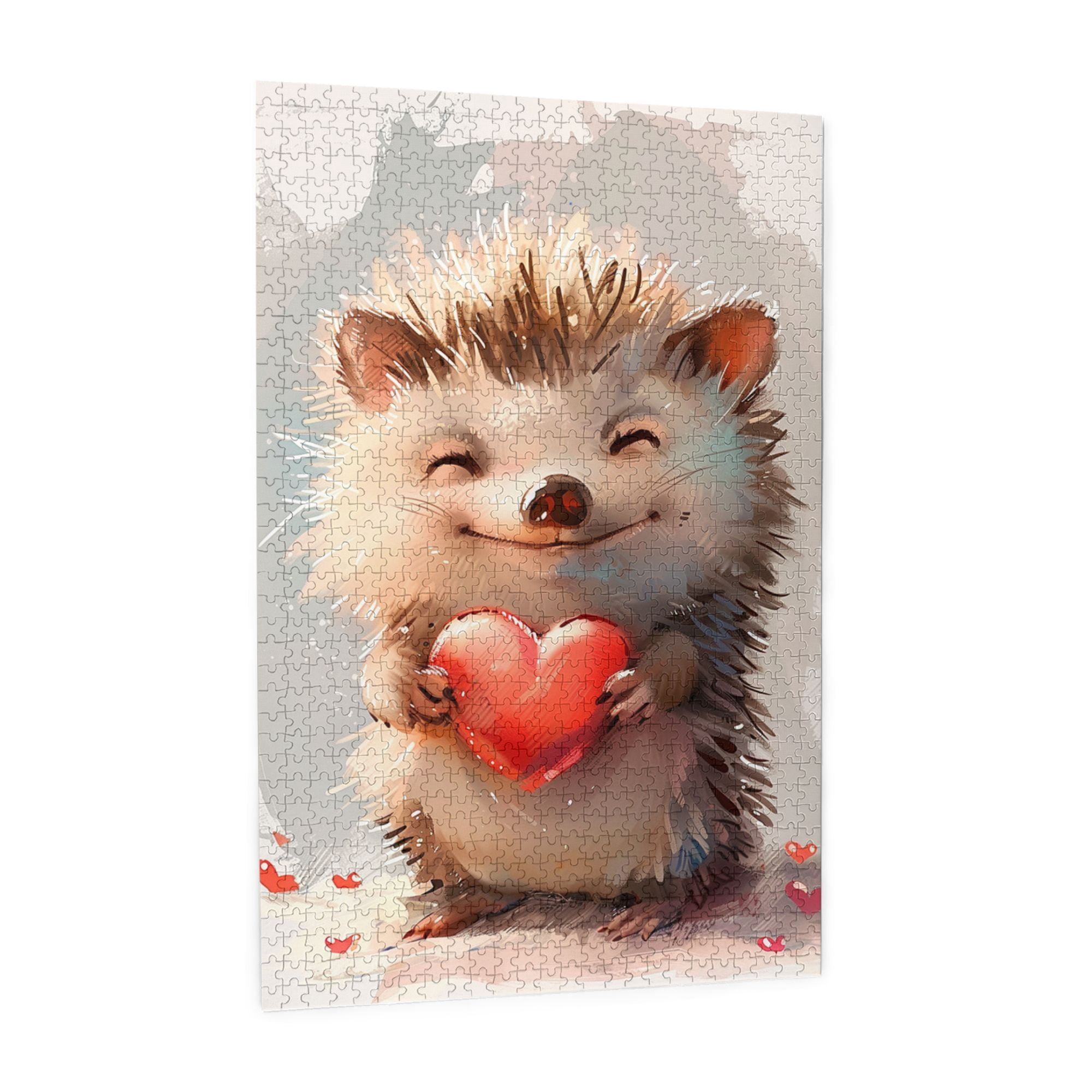 1000 pcs Cute Hedgehog & Red Heart puzzles for adults 1000 pieces,Creative Activity Hobbies for Adults,Enchanting Hedgehog Animal Wooden Puzzle,Great for Relaxation and Display for Puzzle Enthusiast