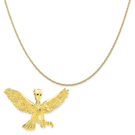 14k Yellow Gold Eagle Pendant on a 14K Yellow Gold Rope Chain Necklace, 16"