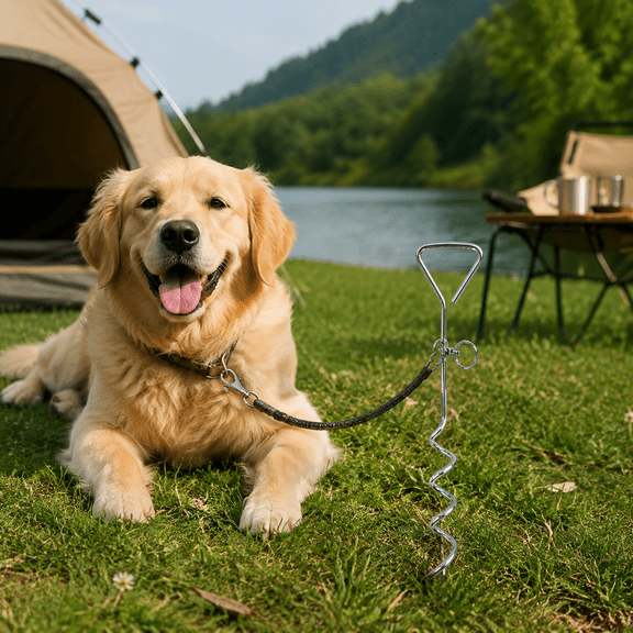 Dog Tie-Out Stake, Durable Silver Spiral Anchorstake, Secure Outdoor Tethering for All Cable Leash Chain, Camping Yard, Rust-Resistant, Easy Installation