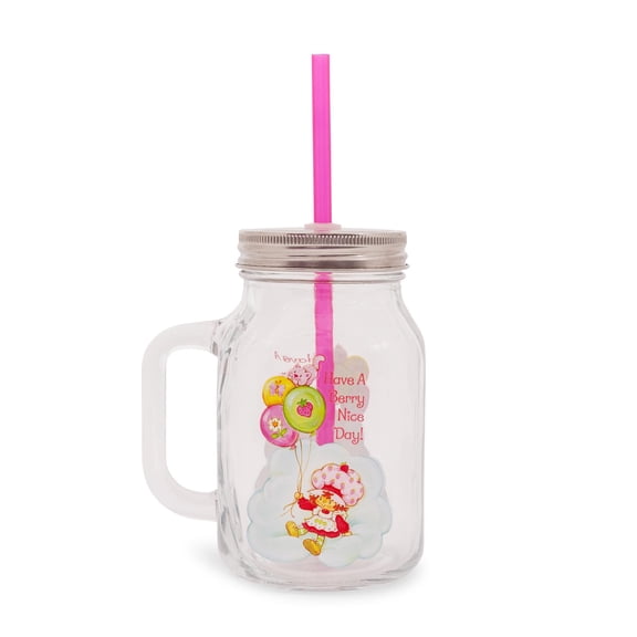 Strawberry Shortcake Cloud and Balloons 21-Ounce Glass Mason Jar With Handle