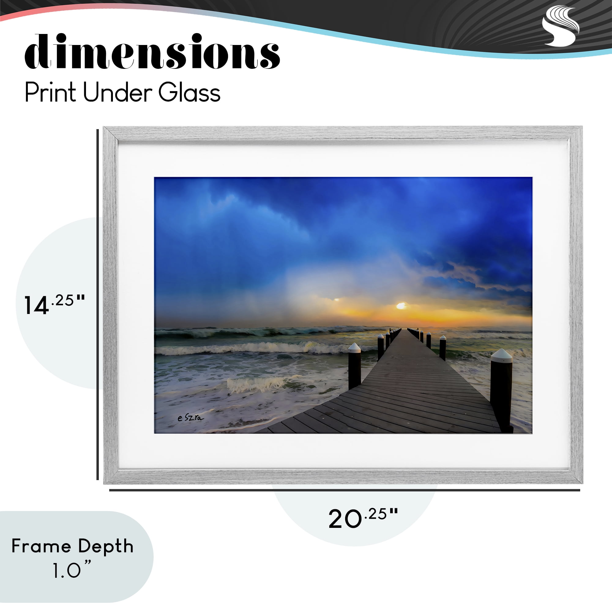 Stupell Industries Sun Breaking Over Sea Pier Gray Framed Print Under Glass, design by Eszra Tanner
