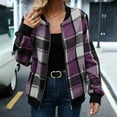 thumbnail image 6 of Otntypg Bomber Jackets for Women Fall Long Sleeve Casual Full Zip up Plaid Jacket Loose Fit Cardigan Lightweight Outwear Coat with Pockets Purple XL, 6 of 9