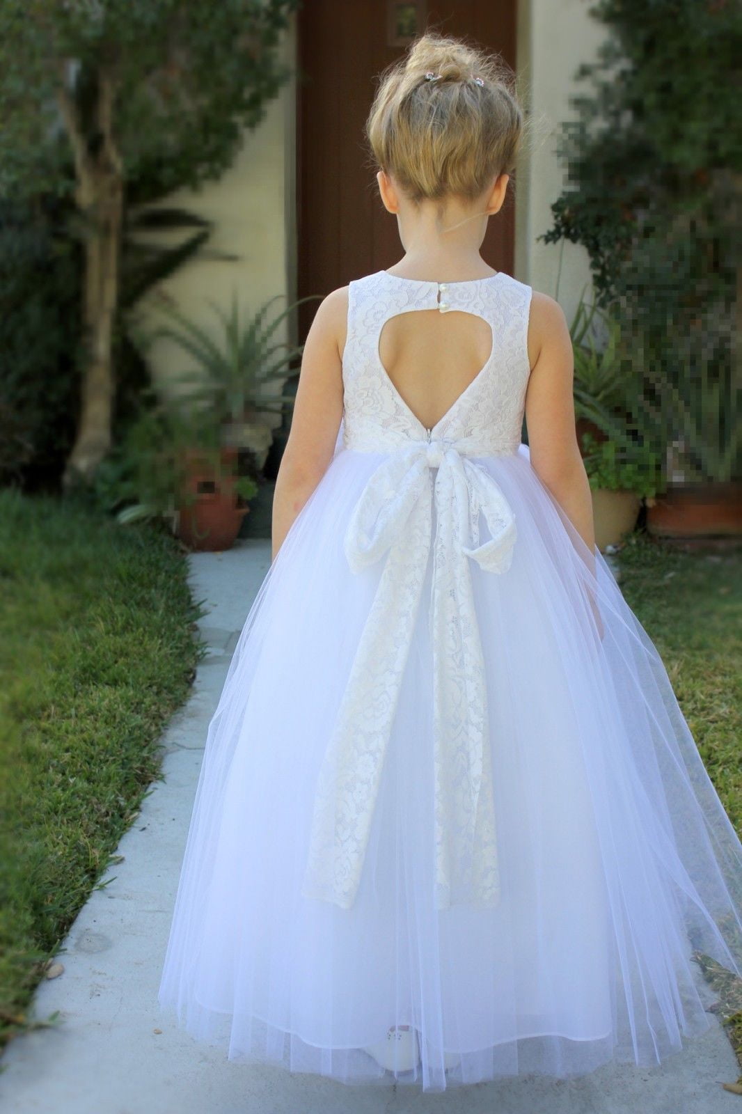 flower girl dress with heart cut out