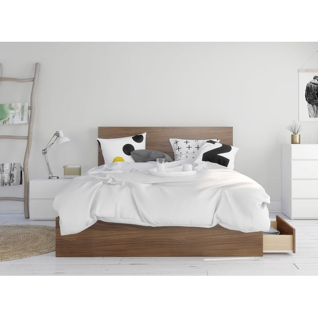 Hera Ensemble de Chambre 3 Pcs Format Grand Noyer et Blanc