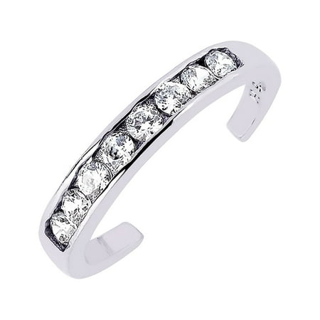 Ritastephens Sterling Silver Channel Set Cubic Zirconia Toe Ring, 925 Sterling, Gift Box