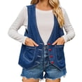 thumbnail image 2 of Meichang Oversized Denim Vest for Women Sleeveless V Neck Waistcoat Jacket with Pockets Washed Button Down Jean Vest Blue S, 2 of 9