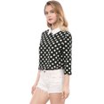 thumbnail image 2 of Disfraz de Halloween mujer Allegra K Polka Dots Contraste Peter Pan Collar Top 3/4 Mangas Blusa Negro M, 2 of 6