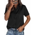 thumbnail image 5 of PRETTYGARDEN Womens Summer Button Down Shirts Short Sleeve Work Tops Dressy Satin Blouses Spring Business Casual Outfits, 5 of 8