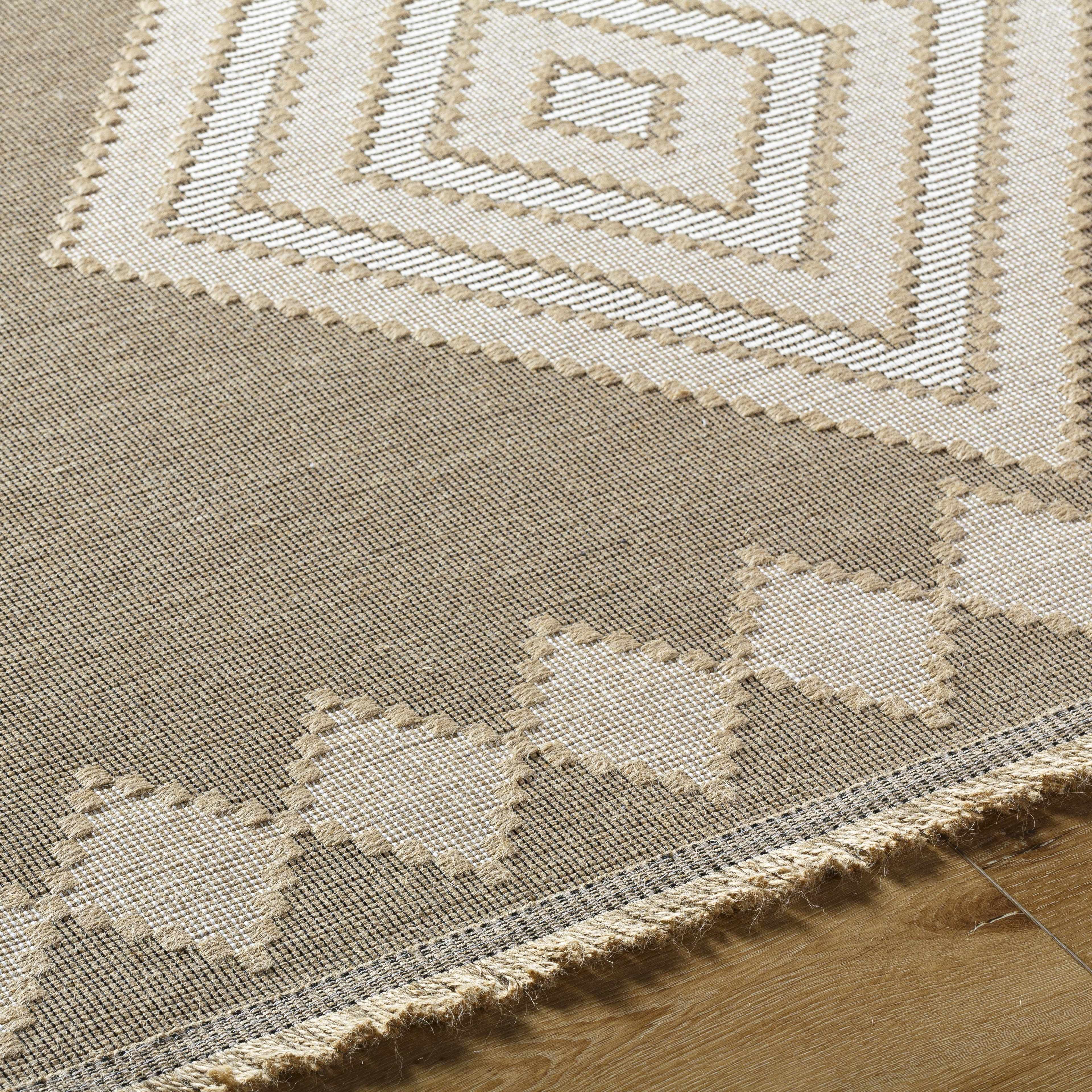 BoutiqueRugs Ziggy Bohemian Jute and Cotton Natural Fiber Textured Area Rug - Boho Moroccan Geometric Area Rug for Living Room, Bedroom - Machine Washable - Tan, Peach, Beige - 2'7" x 4'5"