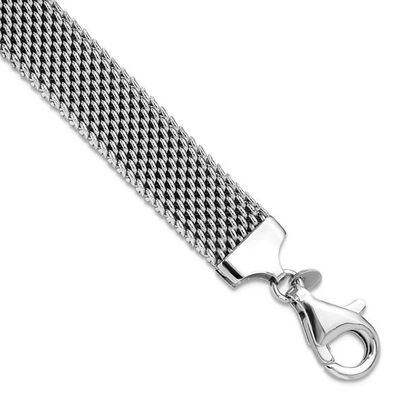925 Sterling Silver Rhodium Plated Polished 10mm Mesh Woven Bracelet 7.5 Inch Link Bracelet for Women