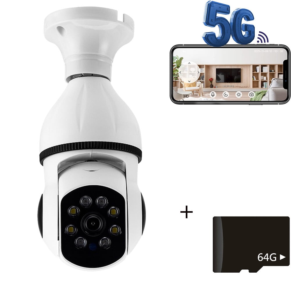 Light Bulb Camera with E27 Connector,5G WiFi Cameras with PTZ, Night