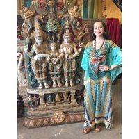 Mogul Womens Beautiful Green Maxi Caftan JEWEL PRINT Beach Cover Up GEORGETTE Holiday House Dress Resort Wear ONE SIZE