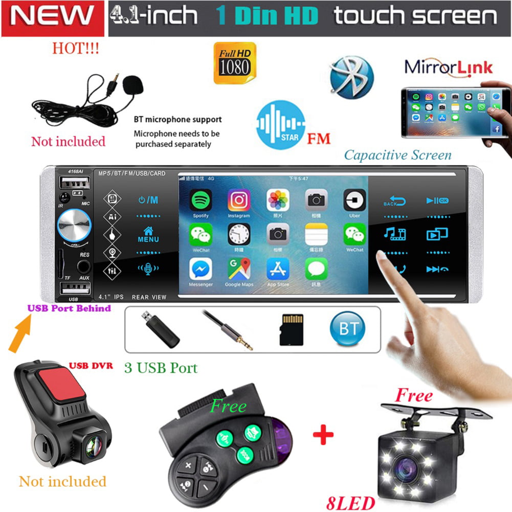4.1"1 Din Car Stereo Radio MP5 Player Touch Screen Bluetooth USB AUX Mirror Link