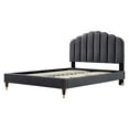 thumbnail image 3 of Platform Bed Frame, Queen Size, Charcoal Grey Gray, Velvet, Modern Contemporary, Bedroom Master Guest Suite Room, 3 of 7