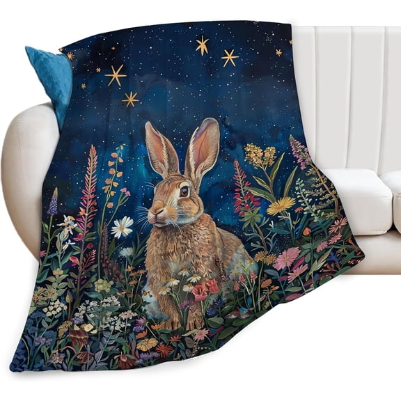 Bunny Throw Blanket Cute Rabbit Floral Decor Blanket Super Cozy Plush Lightweight Soft Plush Flannel Fleece Jungle Animal Forest Blanket Gifts for Women Men for Sofa Bed Couch 40"X50"