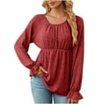 thumbnail image 1 of HKEJIAOI Polyester Manches Longues Tops Col Rond Solide Sortir Hauts pour Femme, 1 of 7