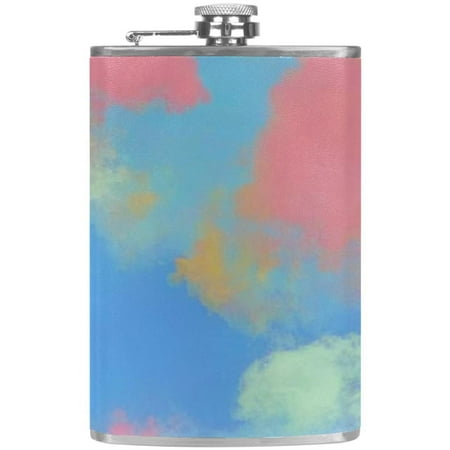 

josid Tie Dye 3.6x6in Stainless Steel Small Flask Leak-Proof Stainless Steel Construction Wrapped in Premium Two-Layer Leather Nano-Printed Design 227ml Capacity