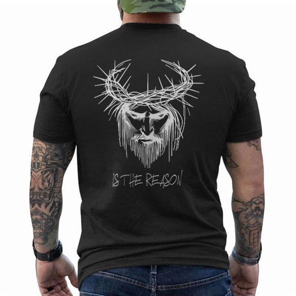 Jesus Is The Reason Modern Contemporary Christian Christmas Men's Back Print T-Shirt, Back Print Religious Shirt