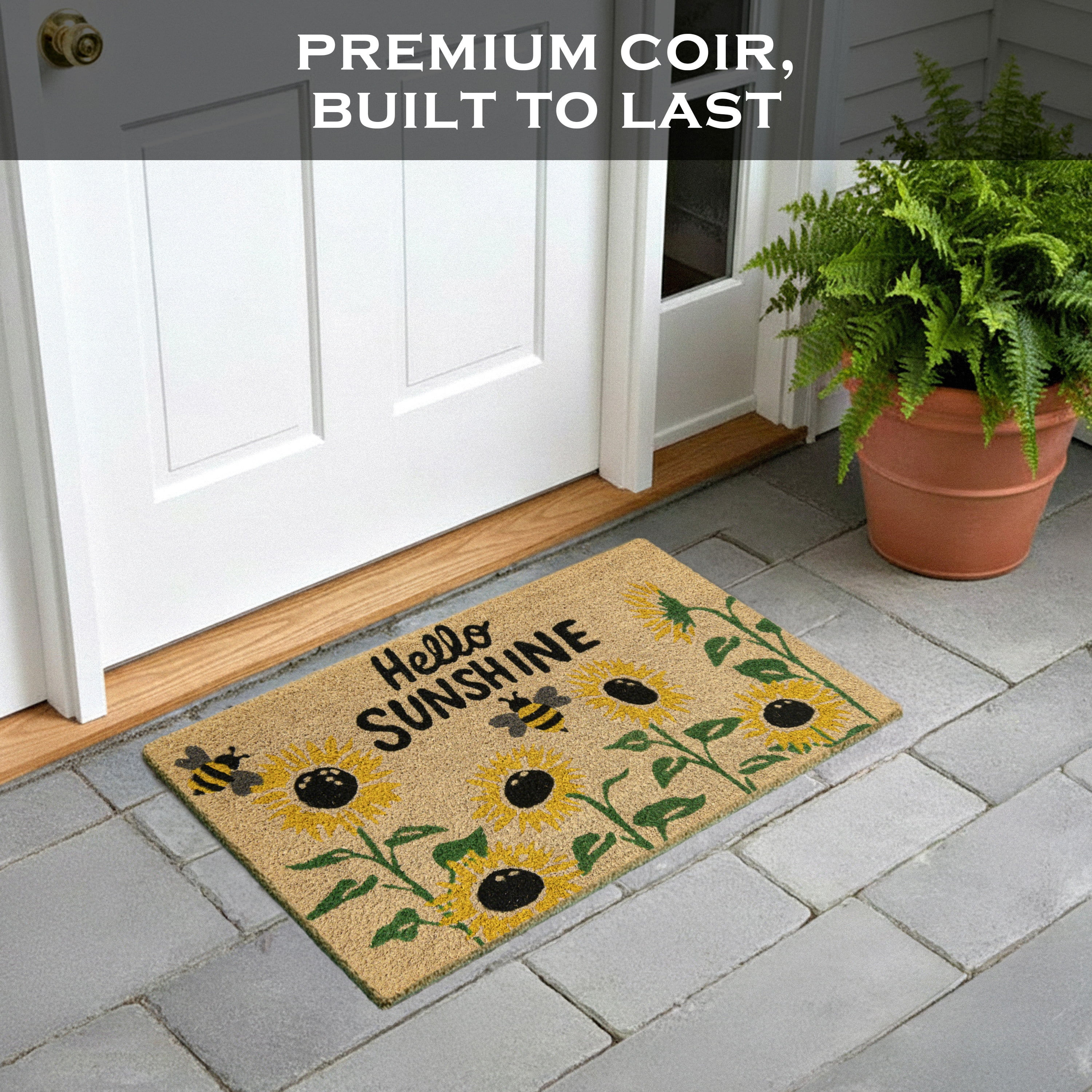 MAINEVENT Sunflower Coir Doormat 30x17 Inch, Sunshine Outdoor Welcome Mat for Outside