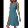 thumbnail image 3 of Vestido Holgado e Informal para Mujer, Corte A, Sin Mangas, Cuello en V, Elegante, Color Liso, para Verano 2025. Azul XL, 3 of 9