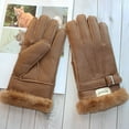 thumbnail image 5 of New Sheepskin Fur Gloves Men's Leather Thicken Winter Warm Outdoor Windproof and Cold-proof Finger Gloves (Brown,One Size), 5 of 7