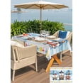 thumbnail image 5 of Outdoor Tablecloth with Umbrella Hole for Patio/Picnic/Party/Camping, Summer Gnomes Nautical Waterproof Table Cloth Rectangle Table Cover Washable, Blue Floral Starfish Wooden (54"x 80"), 5 of 8