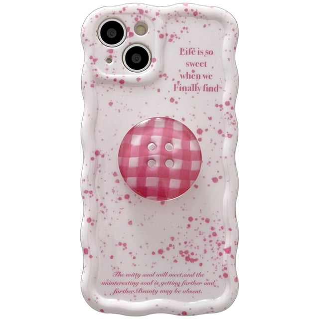 iPhone 11 12 13 14 Plus PRO MAX iPhone14 iPhone14Pro Rosa Inglés Con Soporte Patrón De Onda Suave TPU Funda