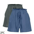 thumbnail image 4 of Sakmal Cotton Womens Shorts Blue 2PC Solid High Waisted 5 Inch Inseam Shorts with Pockets, 4 of 5