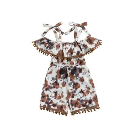 

Qtinghua Western Toddler Baby Girl Clothes Cow Print Halter Off Shoulder Romper Jumpsuit Summer One-Piece Outfits Brown 3-4 Years