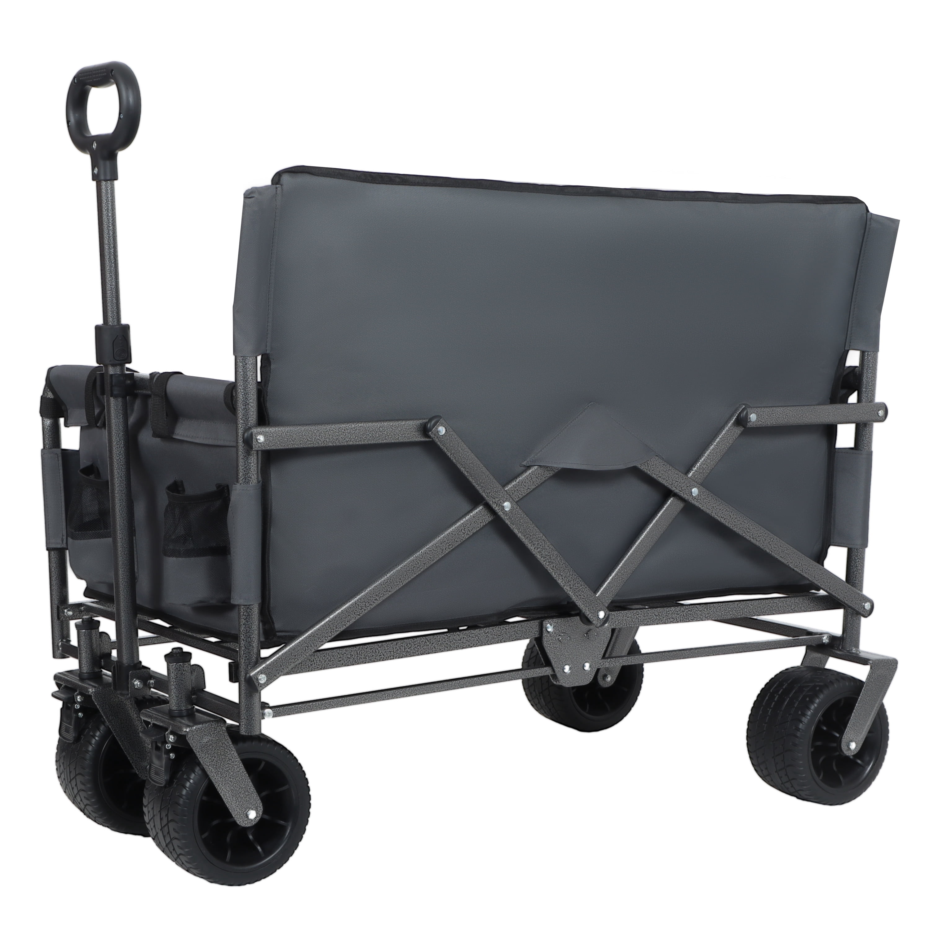 3-in-1 Convertible Folding Wagon Cart with Bench Seat, 500lbs Heavy-Duty, 180L Capacity, All-Terrain Wheels, Ultra-Compact Fold, Gray for Camping/Beach/Sports/Garden