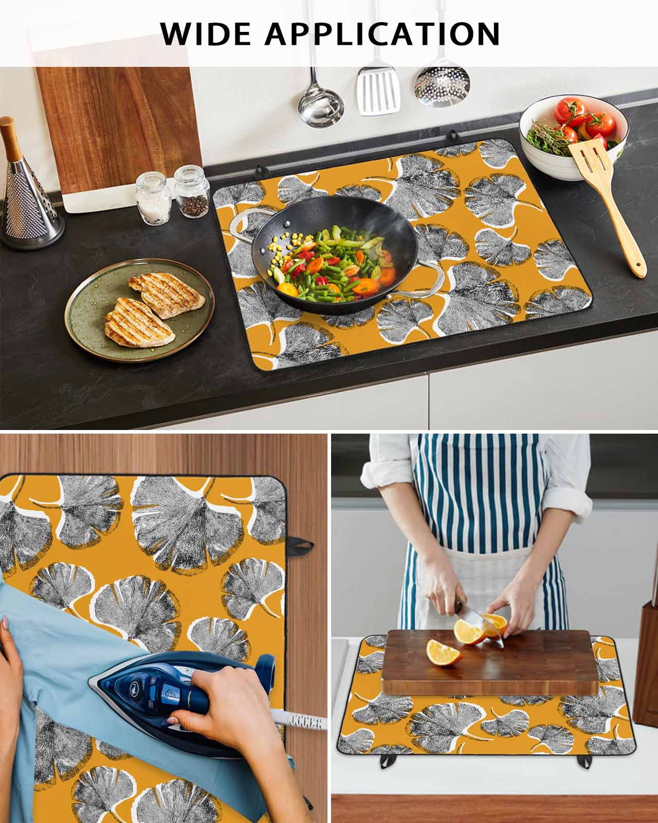 nqOlkjepod Large Induction Cooktop Protector Mat 24"x21", Grey Leaves Stove Top Covers for Electric Stove, Vintage Abstract Art Botanical Orange Stove Burner Cover Mats, Glass Top Stove Cover