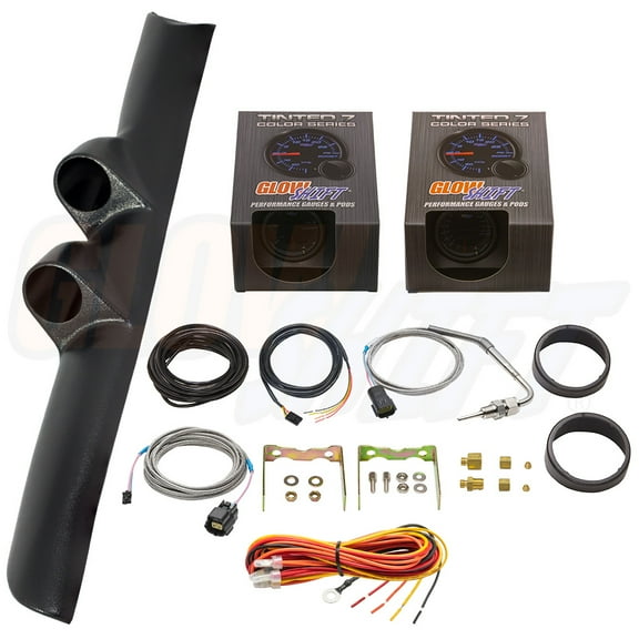 GlowShift | 2nd Gen 1994-1997 Dodge Ram Black Full Size Dual Pillar Pod with Tinted 7 Color Series 60 PSI Boost Gauge & 1500 Pyrometer EGT Gauge