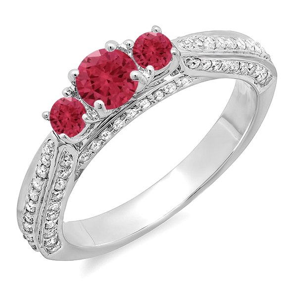 Dazzlingrock Collection 14K Round Ruby & White Diamond Bridal Engagement Ring, White Gold, Size 6.5