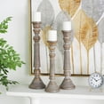thumbnail image 3 of DecMode 3 Candle Light Gray Mango Wood Handmade Candle Holder, Set of 3, 3 of 10