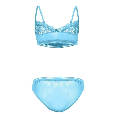 Odeerbi Women s Lingerie Set 2025 Valentine s Day Sexy Lingerie Sexy Lace Lingerie Strappy Bra And Panty Set Two Piece Crotchless Lingerie Light Blue