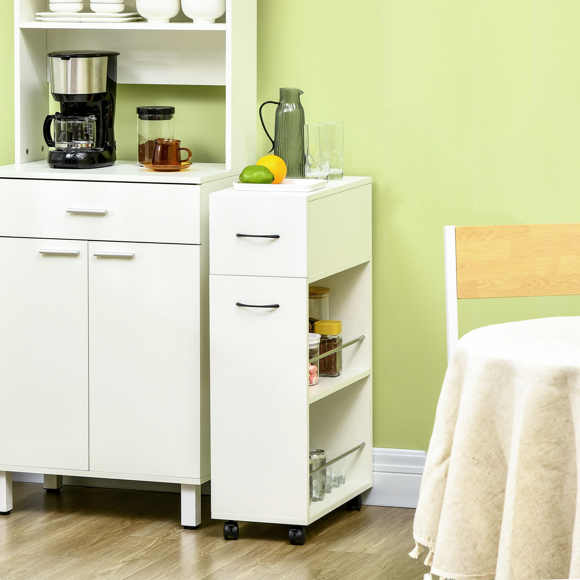 Dining Kitchen Carts HOMCOM 3- tier Slim Storage Cart, Rolling Narrow Kitchen Cart on Wheels for Small Place, Slide Out Side Utility Cart for Bathroom, Laundry,Kitchen Islands With Storage