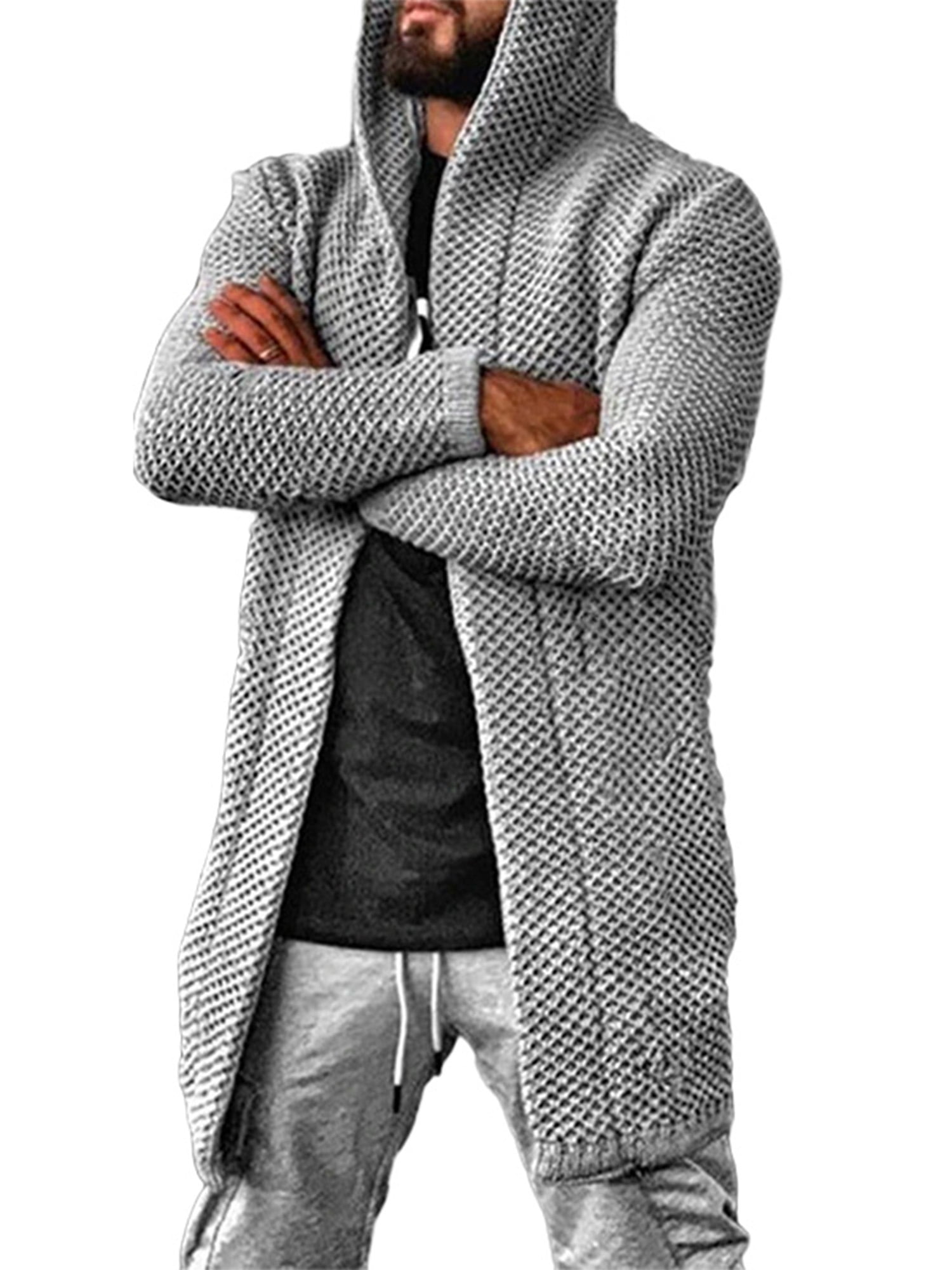 Mawclos Men Long Cardigan Sweater Hooded Knit Slim Fit Open Front Longline Cardigans Jacket, Men's, Size: XL, Blue
