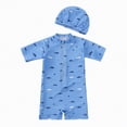 thumbnail image 2 of TOWED22 Toddler Baby Boy Swimsuit Shark/Turtle Short Sleeve One Piece Rash Guard Zip-up Bathing Suit Sunsuit Beachwear Dark Blue,12-18 M, 2 of 5