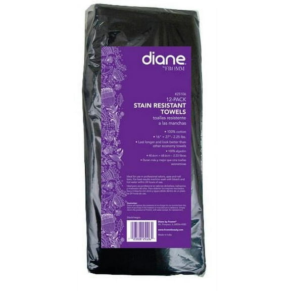 Black , Diane 12 Pack Stain Resistant Towels , Hair Scalp Head - Pack of 3 w/ SLEEKSHOP Teasing Comb