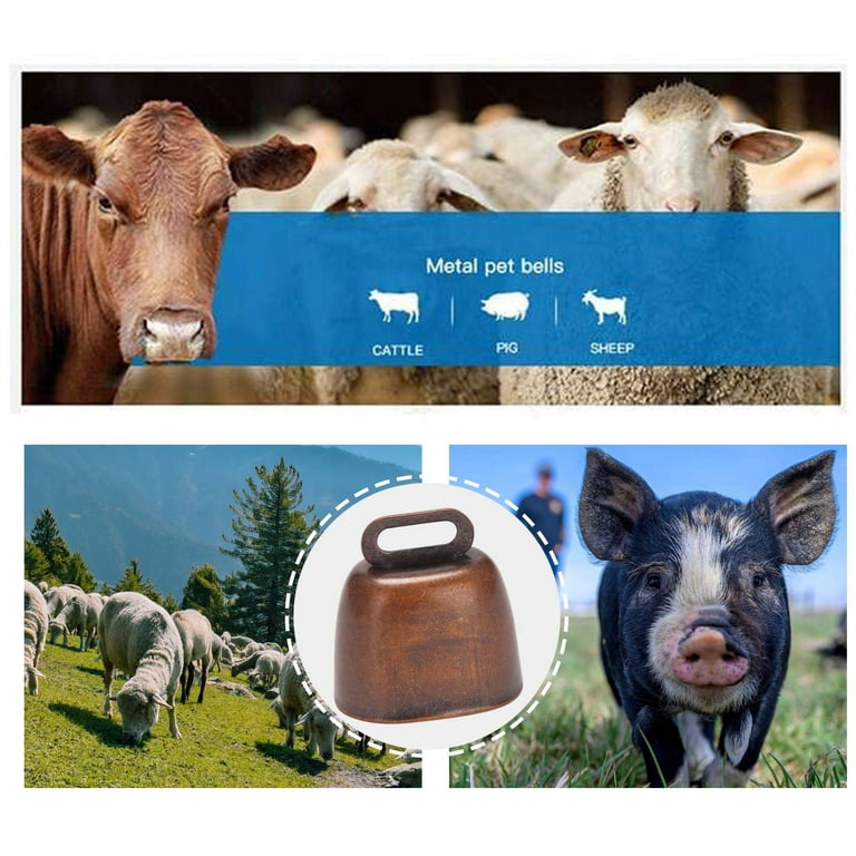 6 Pcs Metal Cow , Cowbell Retro for Horse Sheep Grazing Copper, Cow Bells  Noise Makers 